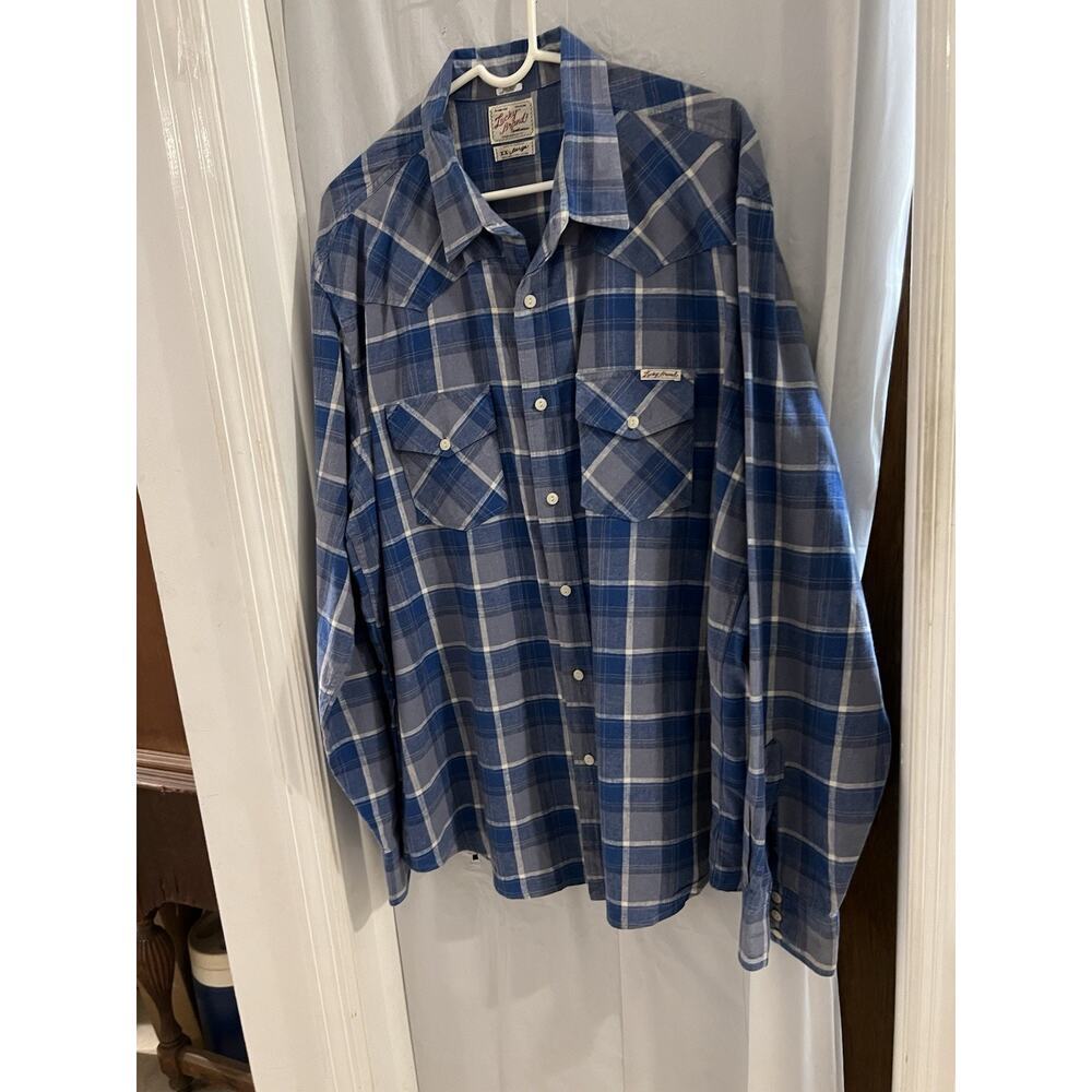 Lucky Brand Men’s Blue Plaid Linen Blend Button Up Long Sleeve Shirt Sz Xxl